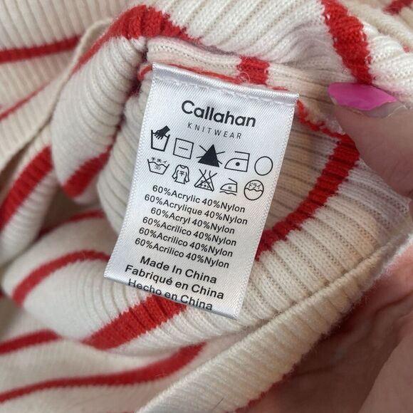 Callahan Revolve White Red Striped Short Sleeve Turtleneck Cropped Sweater Sz S - Picture 6 of 6